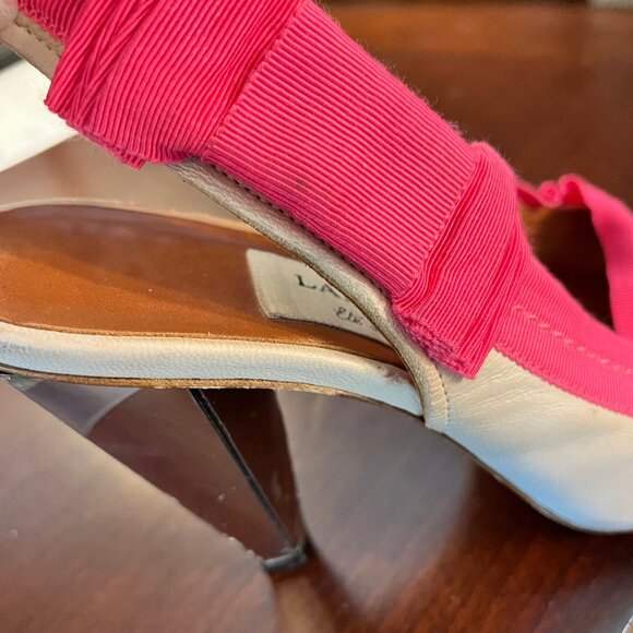 LANVIN Eté 2009 Beige and Pink Canvas Slingback Peep Toe Sandals Size 37.5 - Picture 12 of 15